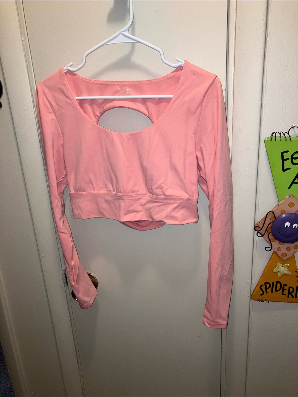 aerie Pink Long Sleeve Cropped Top with Back Keyhole